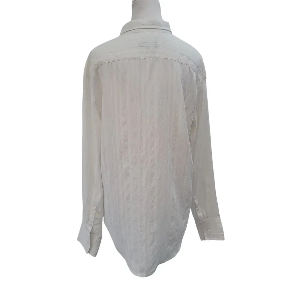 J. Crew Size M White Long Sleeve Popover Textured‎ Cotton Gauzey Minimalist
